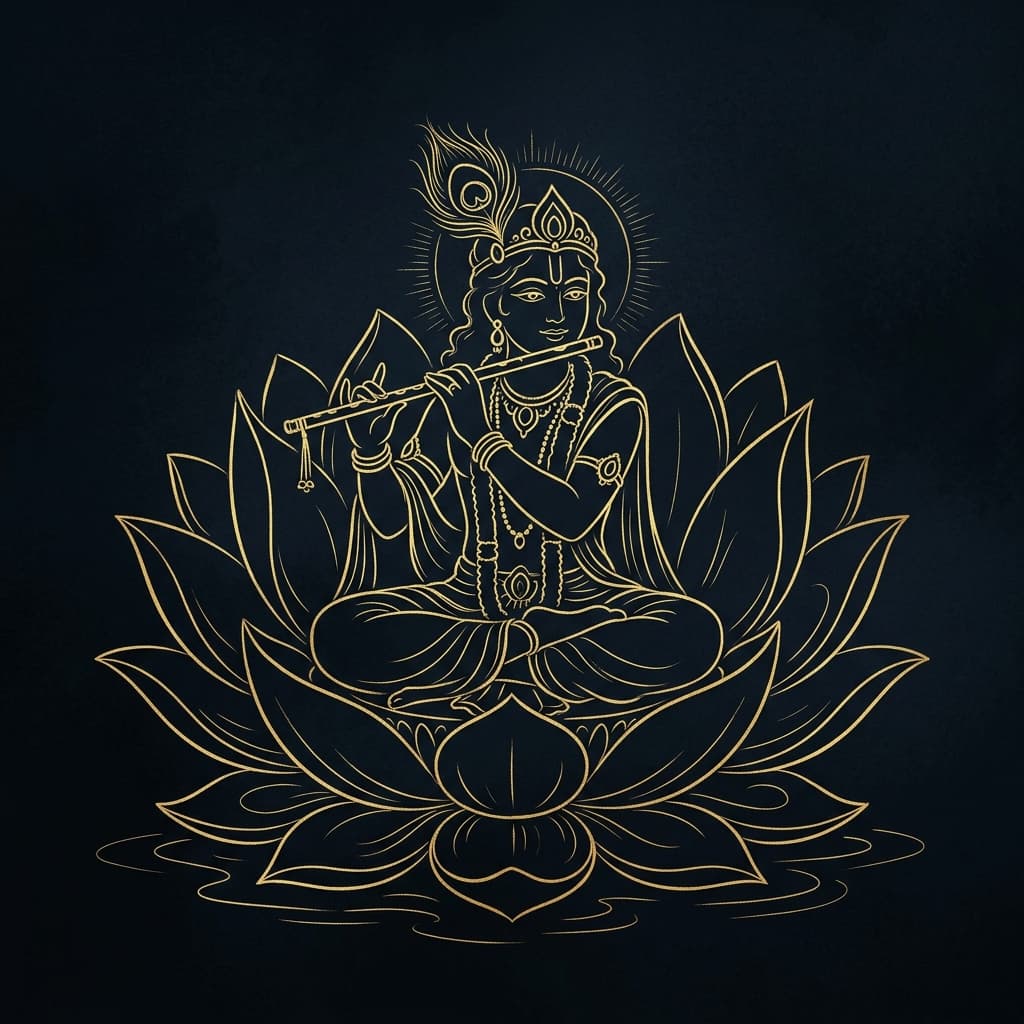 Madhava Lotus Bloom Lord Krishna Sketch
