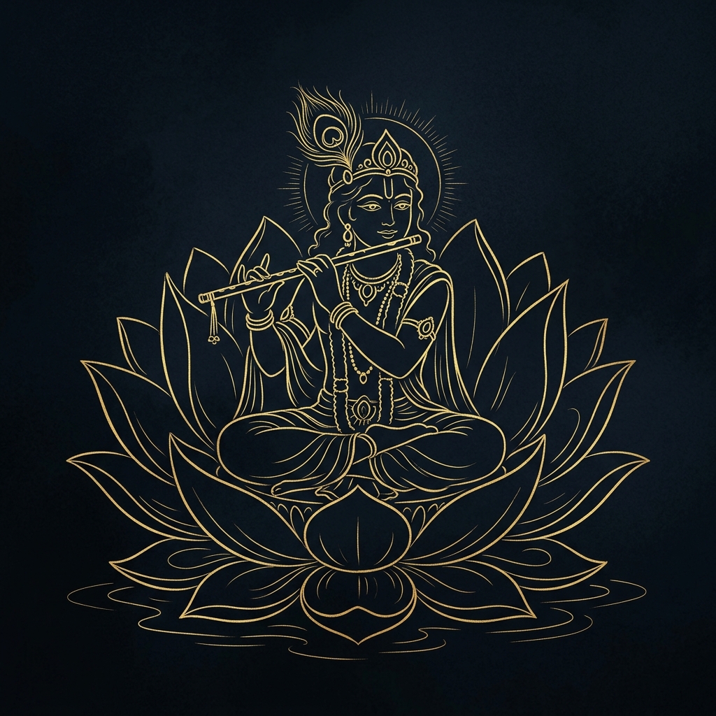 Madhava Lotus Bloom Lord Krishna Sketch